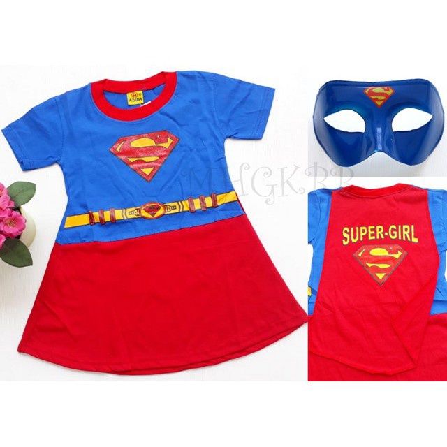 KOSTUM BAJU ANAK SUPERGIRL ANAK PEREMPUAN SUPERMAN GRATIS TOPENG / BAJU ANAK PEREMPUAN SUPERGIRL USIA 2-10 TAHUN