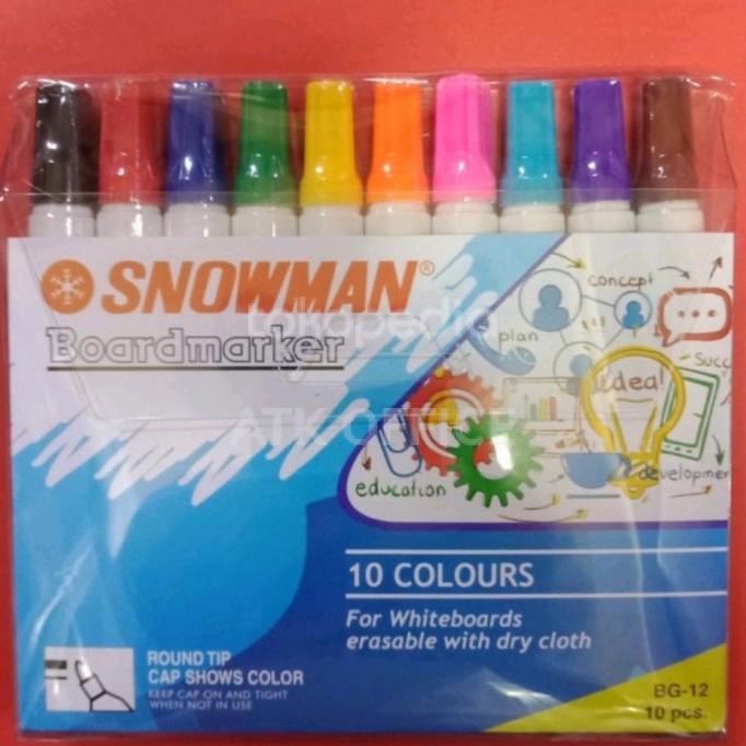 

Office & Stationery | Alat Tulis | Spidol Boardmarker Snowman 1Set 10 Warna | Best Seller