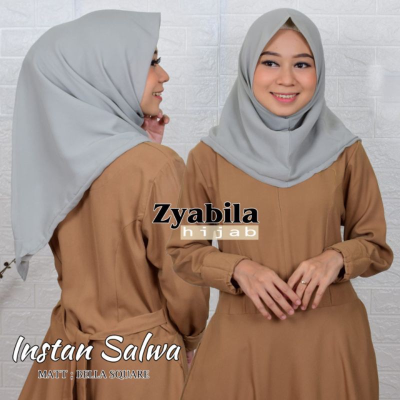 JILBAB Instan salwa PREMIUM 2 lapis bahan Bella POLIKOTON  5 pcs FREE scuba 1pcs-Silver