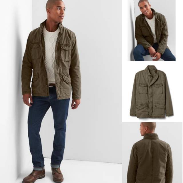 Jaket Parka GAP Fatigue Hidden Hood Jacket Army Green Original