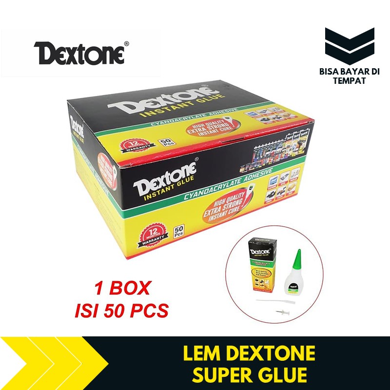 

Lem Dextone Super Power Glue Super Kuat Cyanoacrylate Adhesive 1 Dus 50 Botol TBA793