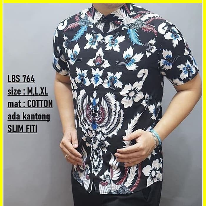 KEMEJA PRIA BATIK LENGAN PENDEK HEM BAHAN KATUN HALUS 40S LBS 764 MEWAH PREMIUM BAJU ELEGANT SIZE M L XL  SKU MS PENDEK JAKARTA PLATINUM