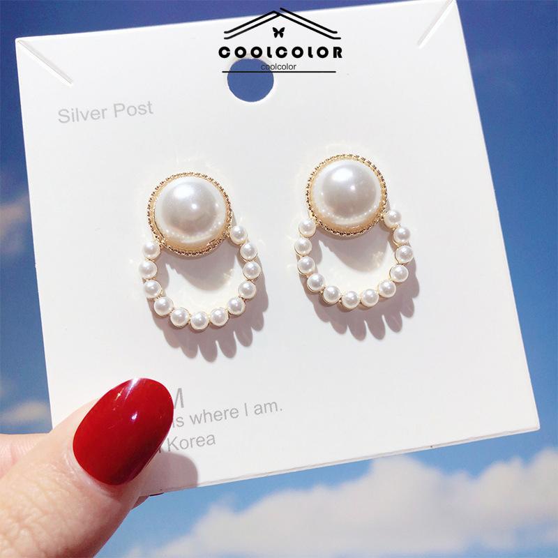 COD❤️1 Pasang Anting Stud Mutiara Pejantan Lingkara Anti Memudar Earrings panjang Aksesoris Wanita Fashion Tusuk Mewah Korea