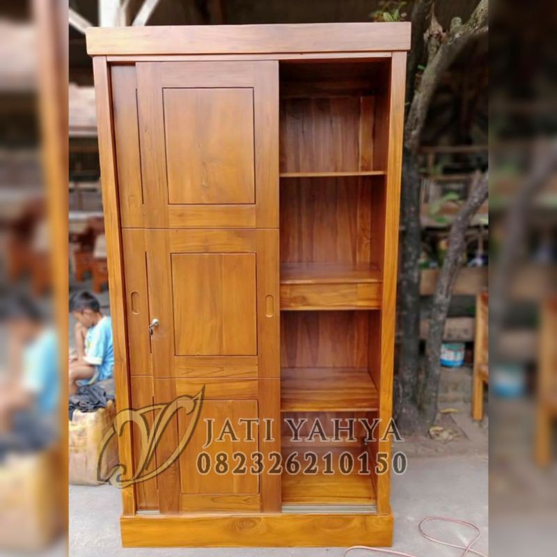 lemari minimalis sleding pintu 2 jati jepara