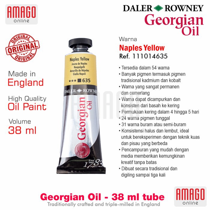 

Cat Minyak Lukis DALER-ROWNEY Georgian Oil 38 ml - Naples Yellow - 111014635