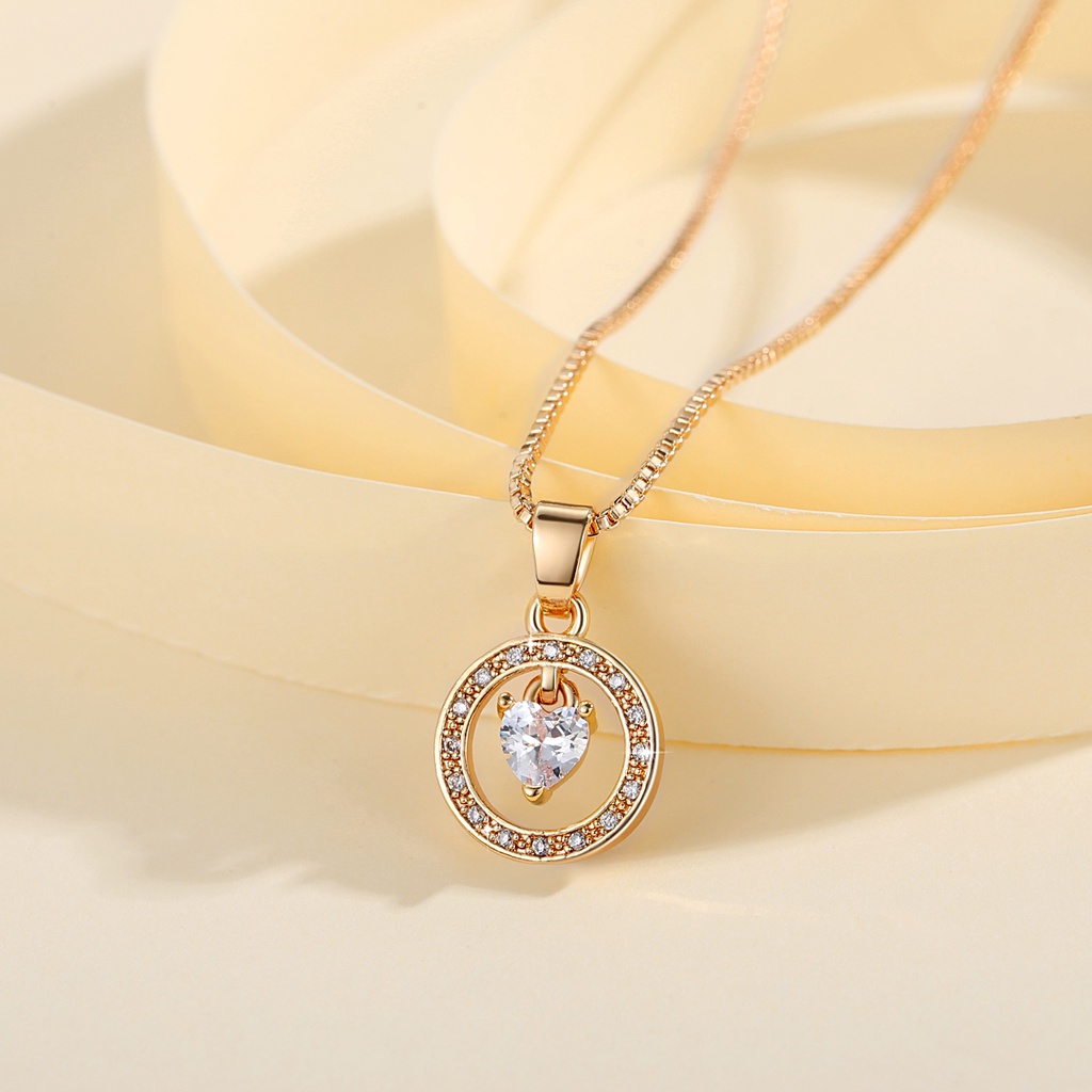 Y586 [COD✔]Kalung Wanita Titanium Stainless Steel Bulat Liontin Berlian Klavikula Rantai Aksesoris Fashion Kalung Emas
