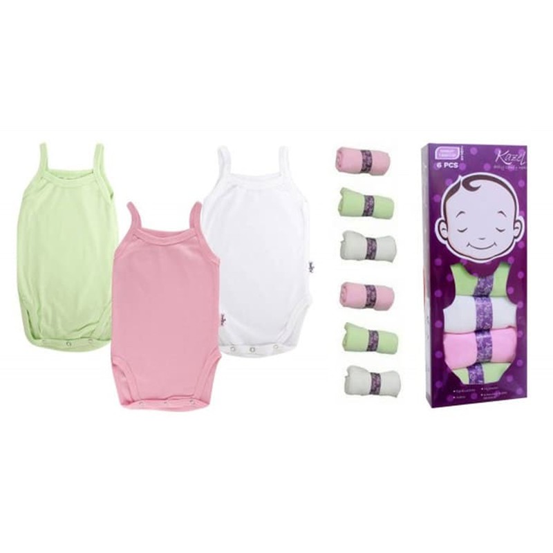 Kazel Tanktop Jumper 6pcs White Pink Green kaos bayi girl