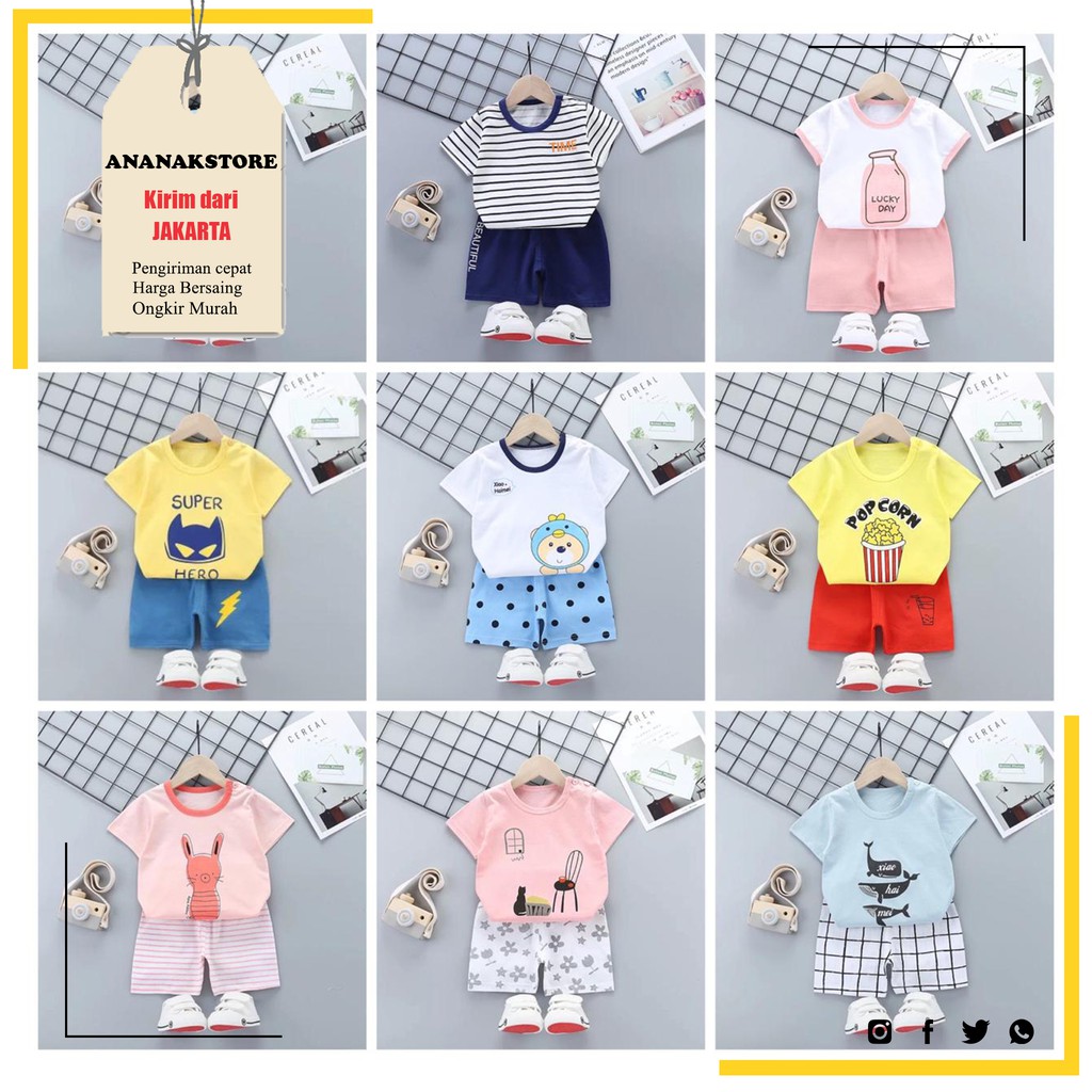 Setelan Baju anak bayi laki laki perempuan dan celana pendek katun adem / setelan bayi newborn