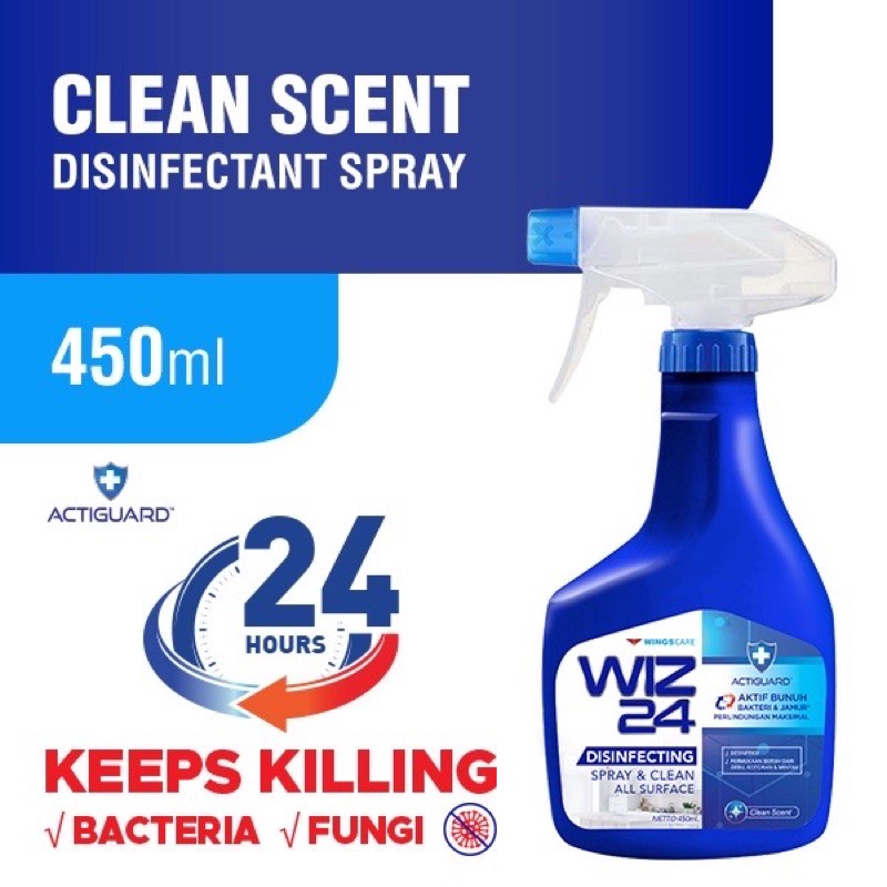 Wiz24 Desinfectan Spray Clean Scent 450ml - Wiz 24 Wiz Desinfektan Sprei Biru