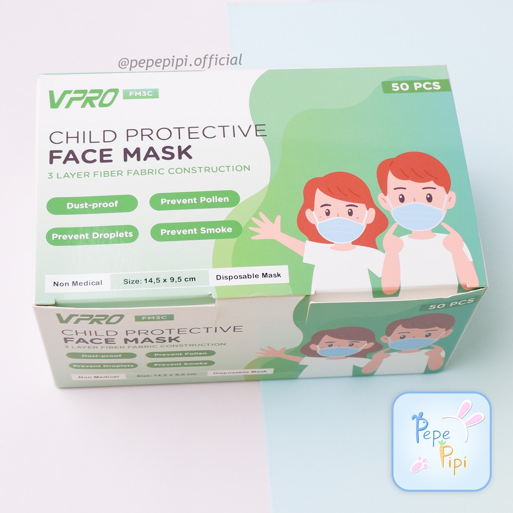 Masker Anak Vpro Non Medis Motif 3 Ply Earloop Gambar Kucing Unicorn Gajah Sekali Pakai