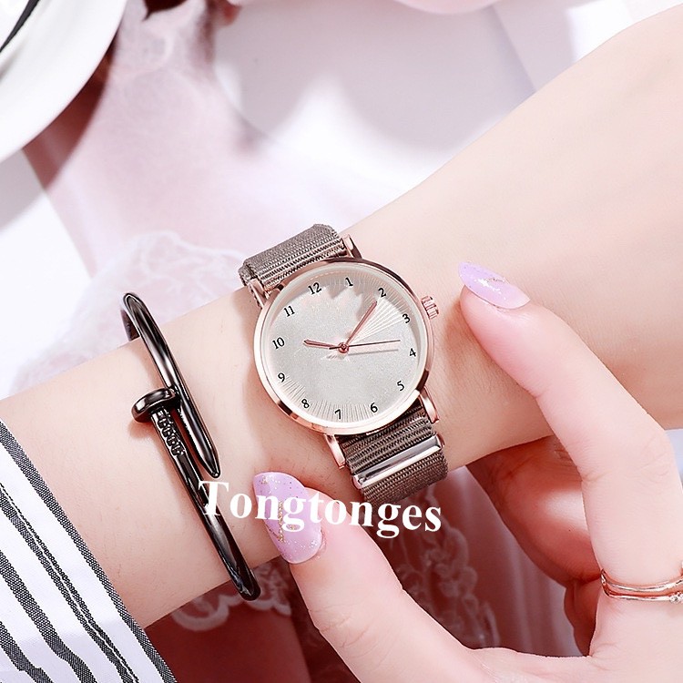 JAM TANGAN WANITA COUPLE GAYA KOREAN SIMPLE JAM FASHION MEN WOMEN RANTAI NYLON