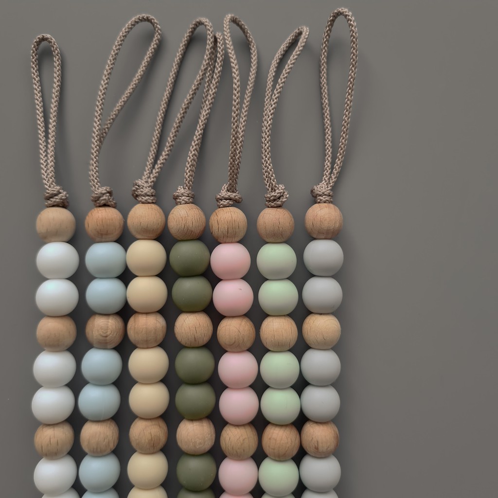 Lilleboo Pacifier Clip - Wooden Gantungan Empeng Nordic Neutral Kayu Beads Silicone Tali Holder