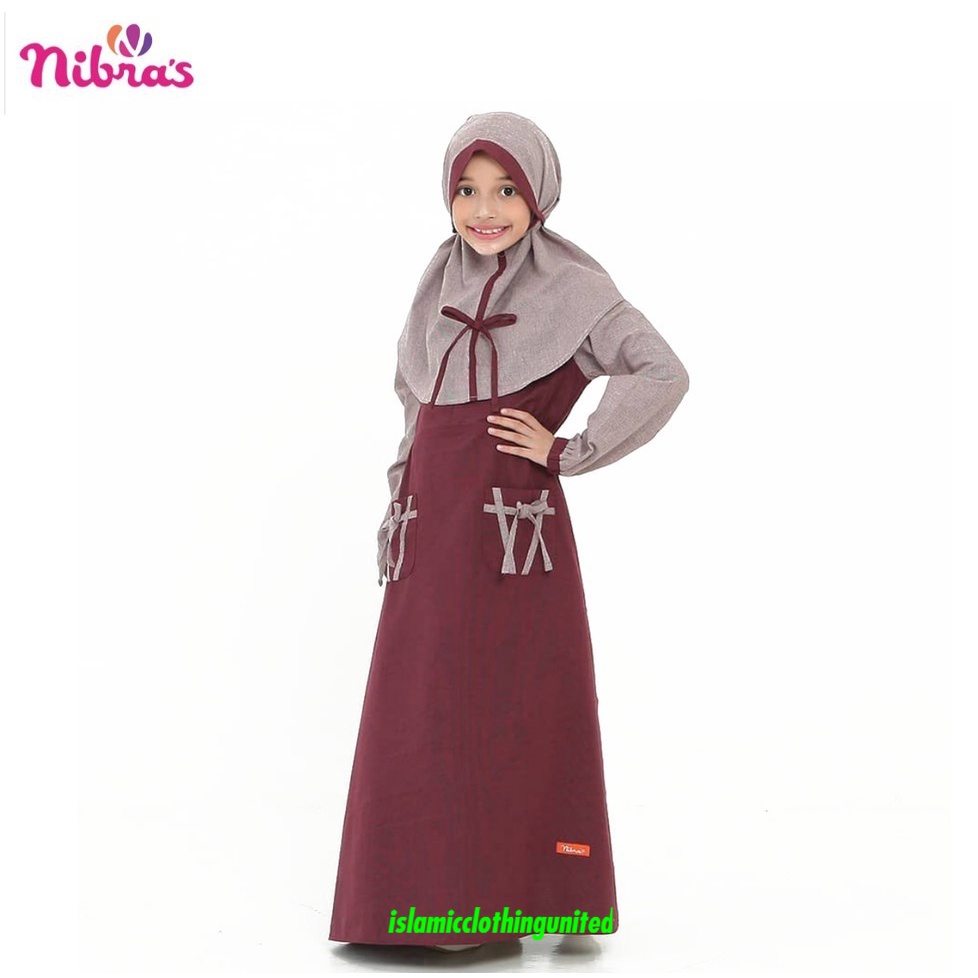 12.12 Nibras Anak Gamis+Kerudung Nsap 064 Maroon/Gms Ank Dress+Hijab Nsa 64 Merah Big Promo Hot Supe