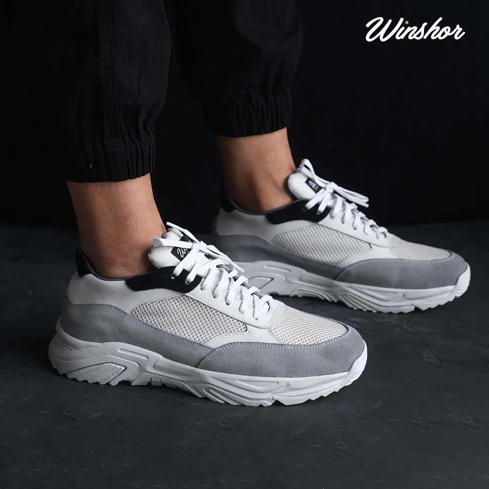 Sepatu Sneakers Kulit - Winshor - Xenon - White Grey tone