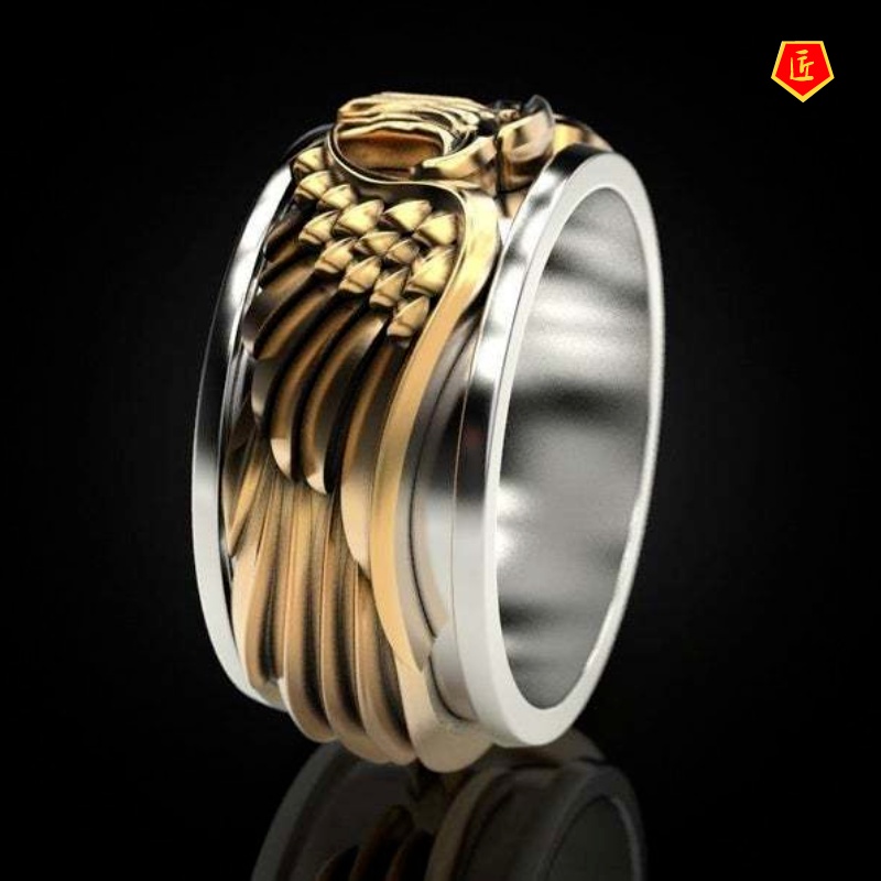 [Ready Stock]Domineering American Eagle 18K Two-Tone Ring for Men