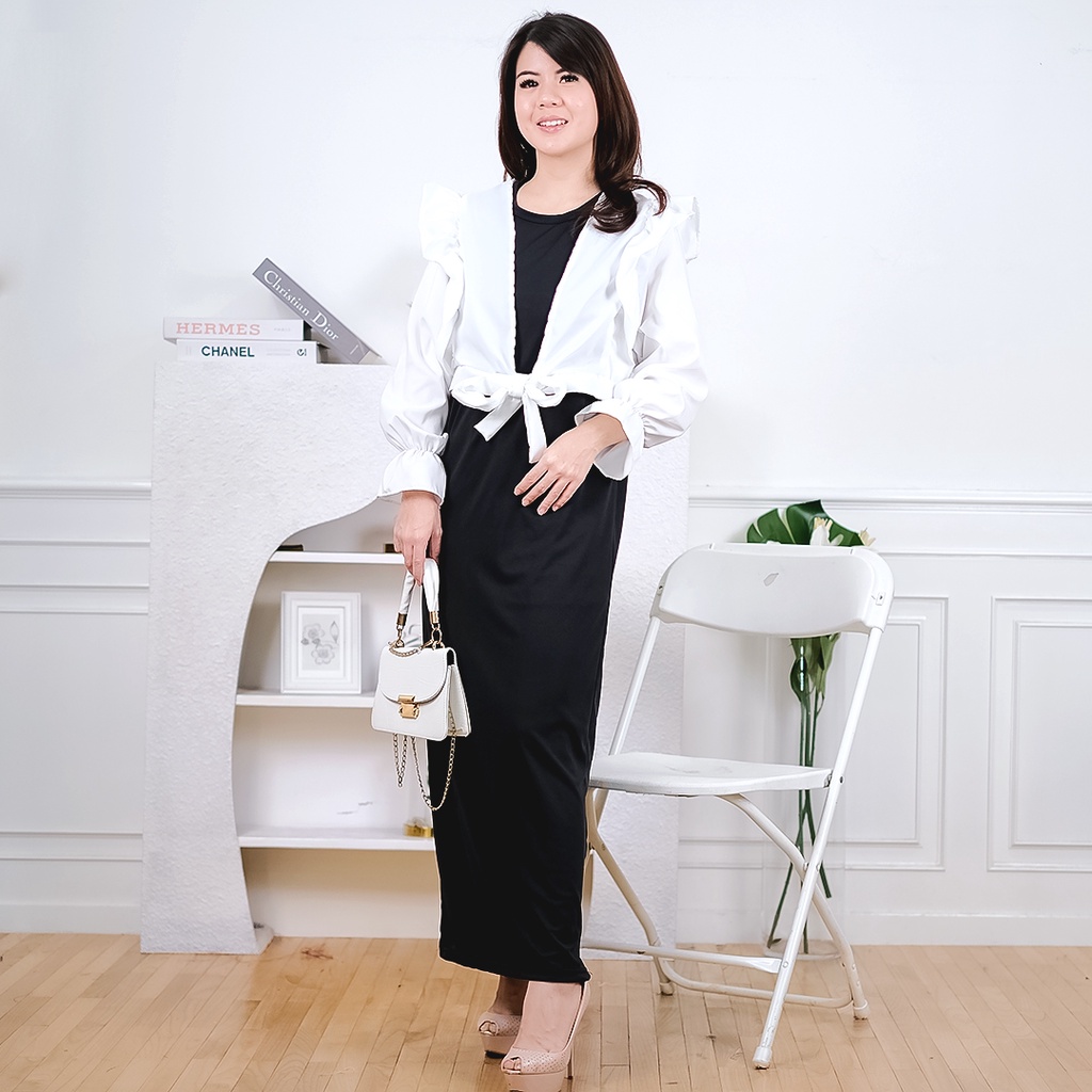 AFI - EC - Serayu Dress Outer Set-Putih - Hitam