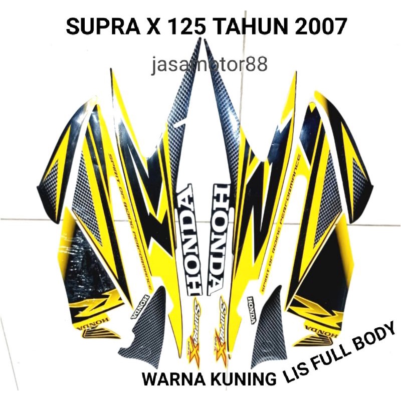 LIS BODY STIKER KOMPLIT FULL BODY SUPRA X 125 TAHUN 2007 WARNA KUNING