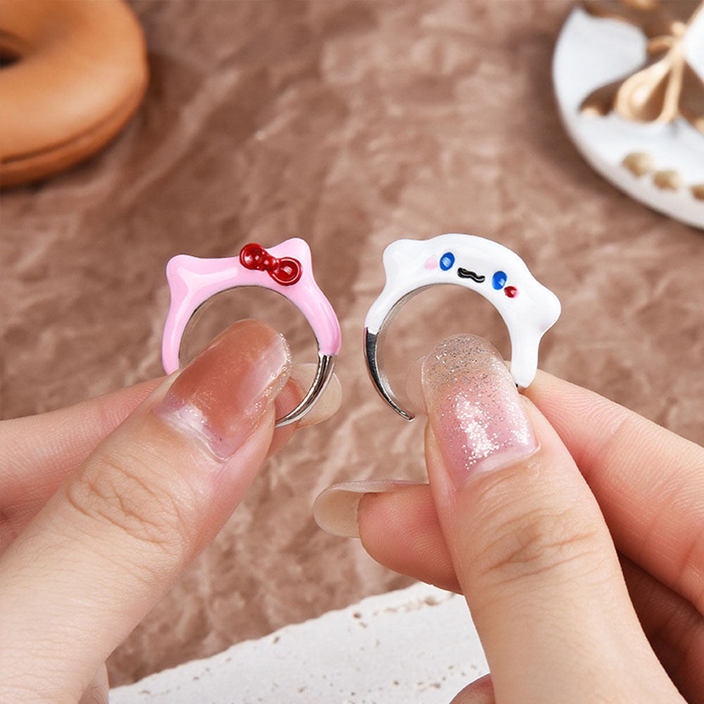 1pc Cincin Model Terbuka Desain Telinga Kucinganjing Kartun Warna Putihpink Untuk Wanita