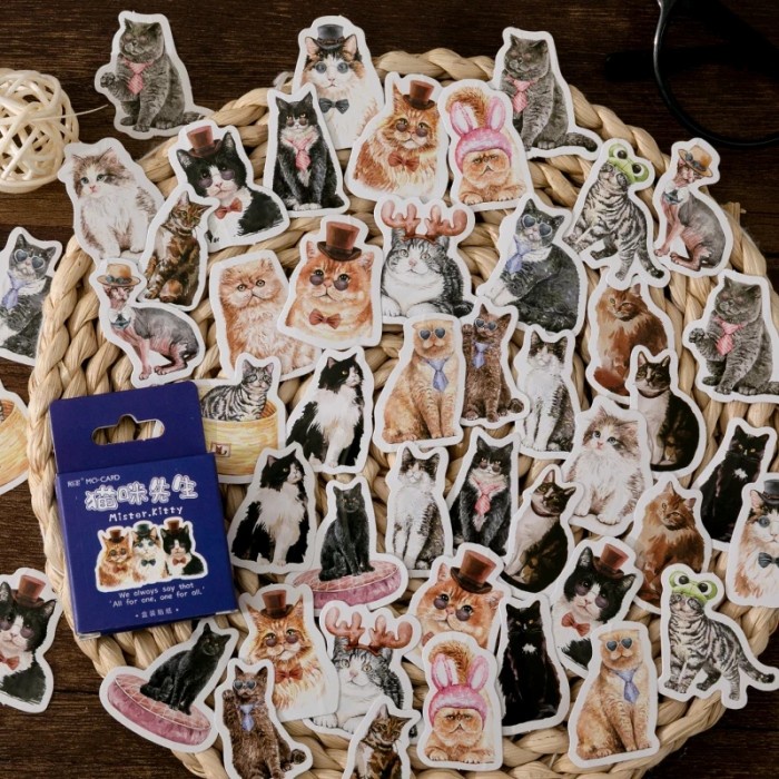 

Hemat 46Pcs Sticker Real Vintage Cat Aesthetic Journal Scrapbook Planner Sale!!!