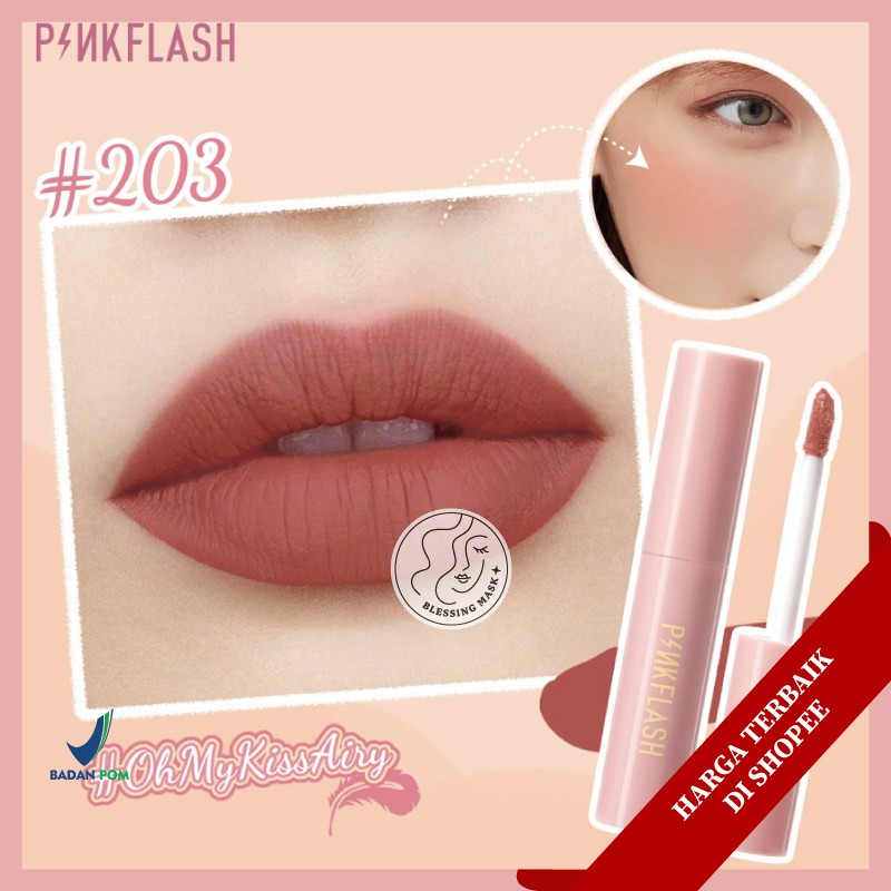 [BPOM] PINKFLASH Matte Liquid Lipstick Lasting Waterproof Lip Tint Shimmer Lip Gloss Velvet Matte-#203 Lip Tint