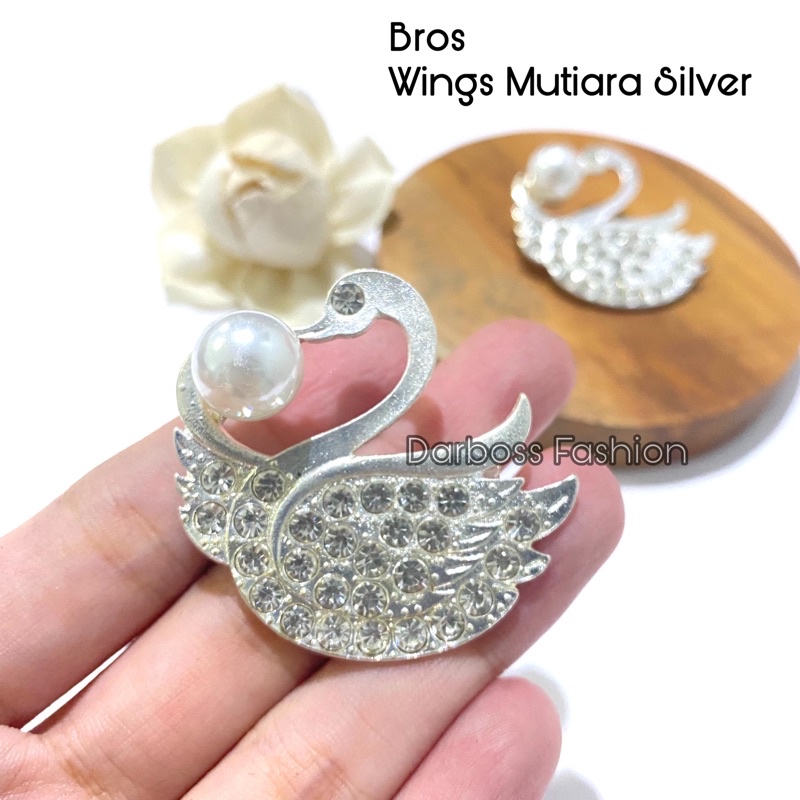 (part 1) Bros Jilbab / Bros Bahu / Bros Dada / Bros Dagu / Bros Kecil / Brooch / Bros Pin / Bros Mewah / Bros Premium / Bros Mutiara / bros button / bros B-Wings Mutiara Silver