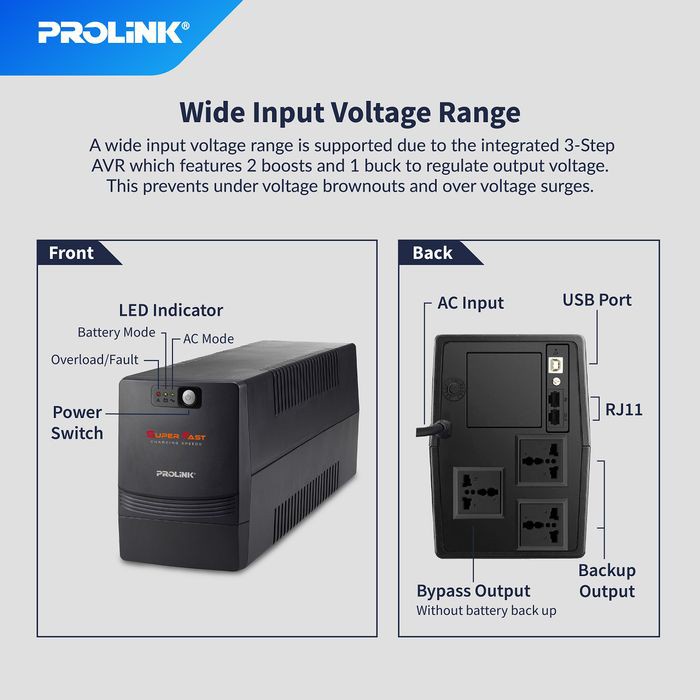 1200VA UPS PROLINK PRO1201SFCU 600 Watt Super Fast Charging Line Interactive 1200VA Garansi Resmi 1 Tahun