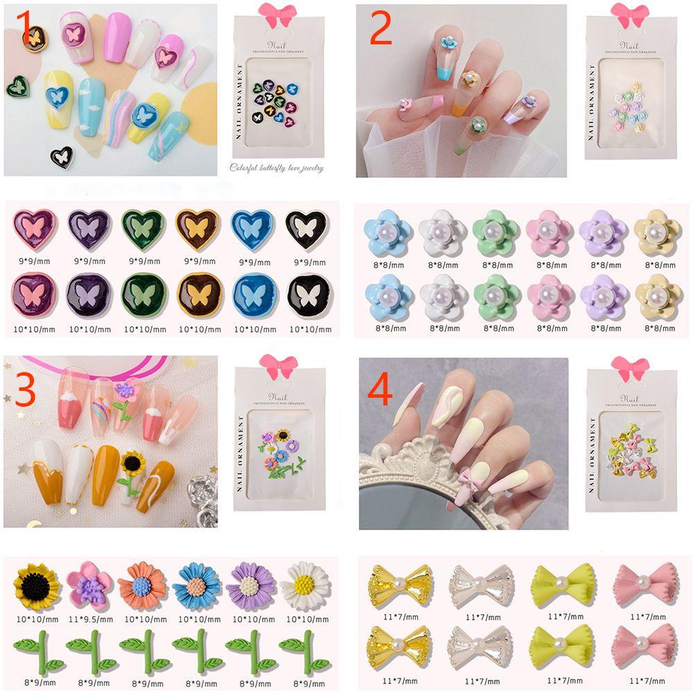 Preva 12PCS Hiasan Paku 3D Charms|Aksesoris Manikur Dasi Kupu-Kupu Kartun