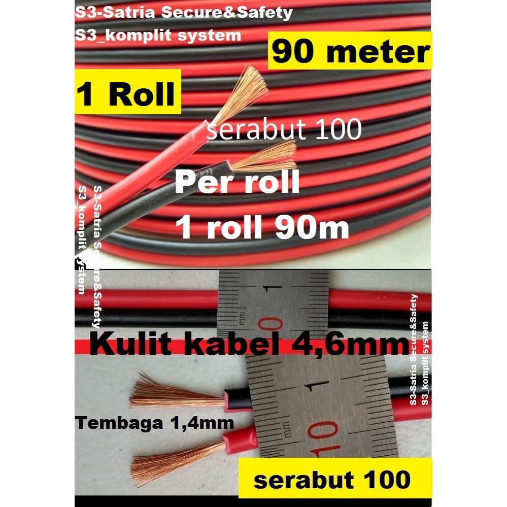 Merah Hitam Kabel serabut NYZ 2 X 100 90m 1roll listrik Audio speaker