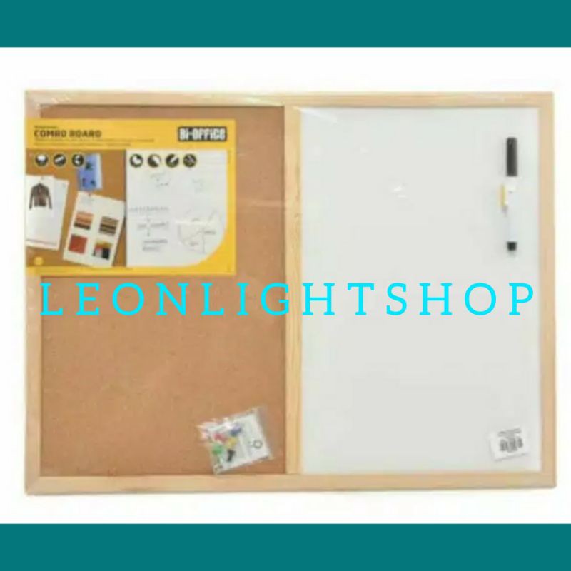 BI-SILQUE PAPAN KOMBINASI 60x45CM 2 PANEL CORKBOARD DAN WHITEBOARD/ACE PAPAN KOMBINASI GABUS DINDING