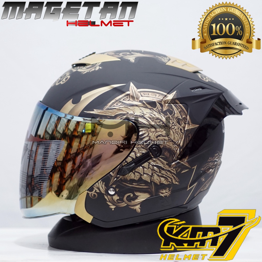 (Paket ganteng spoiler) HELM KM7 SEVEN KING BLACK GLOSSY SILVER-BK/GL DF + Spoiler