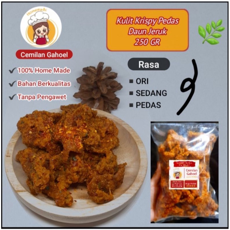 

Cemilan Gahoel Kulit Ayam Crispy Pedas Daun Jeruk 250 Gr