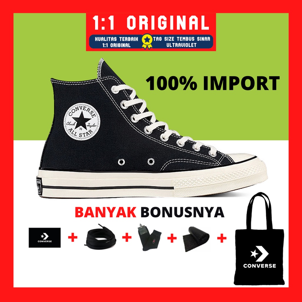 Converse All Star Chuck Taylor 70s Black White Hi Sepatu Kasual Sekolah Pria Wanita