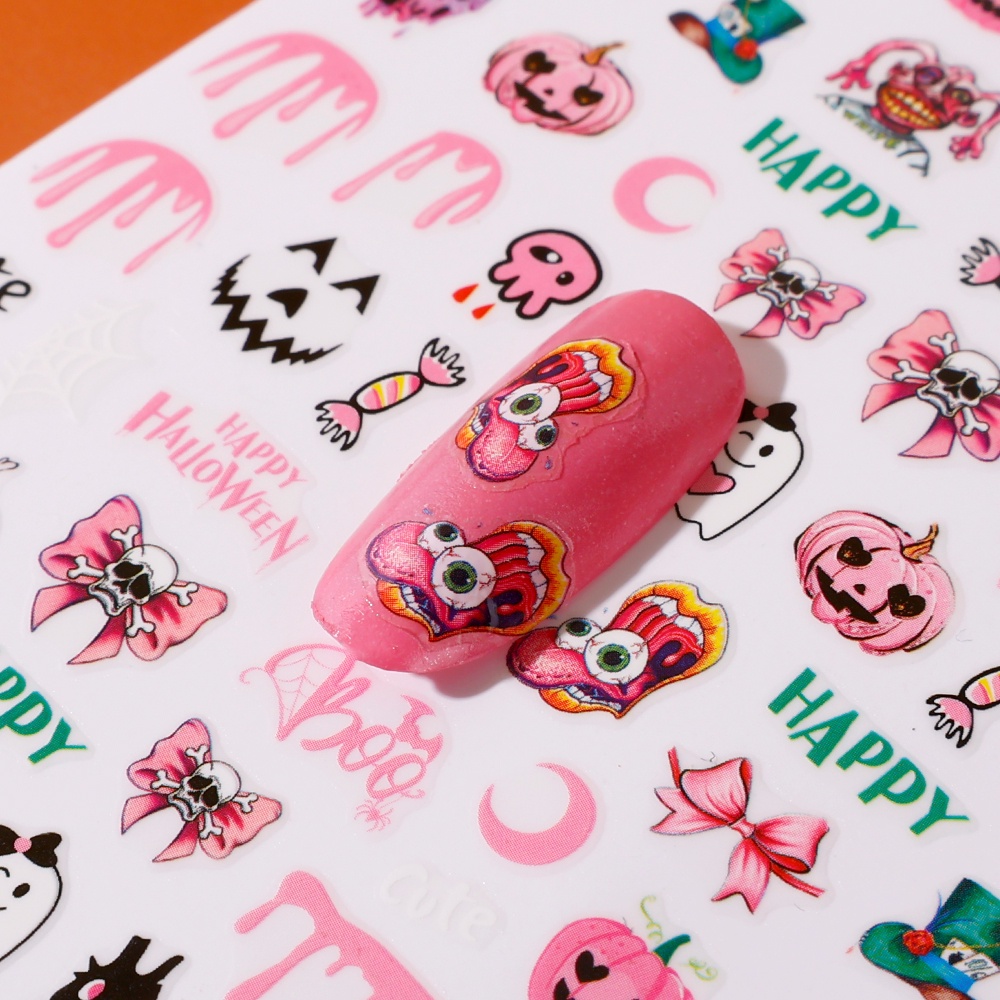 Stiker Kuku 3D Motif Labu Halloween Untuk Dekorasi Manicure