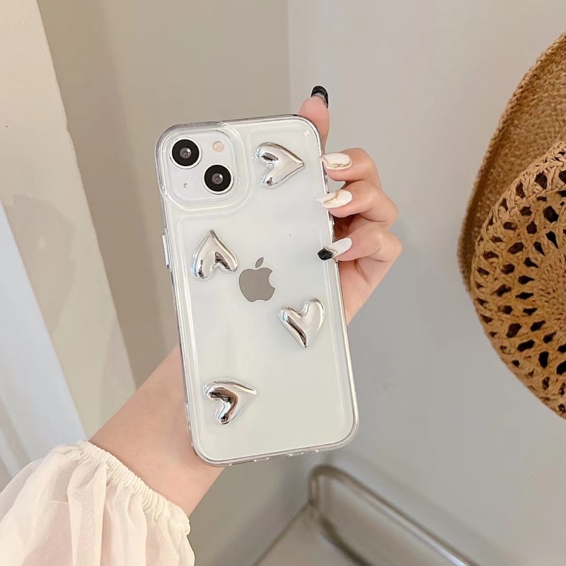 Silver Heart Stone TPU Transparant Case Samsung A13 A23 A53 A52 A73 A11 M11 M10 A10 A20 A30 A21s A02s A03s S22 S21 S20 plus ultra A51 A71 A80 A50s A70 A50 A72 A32 4G 5G