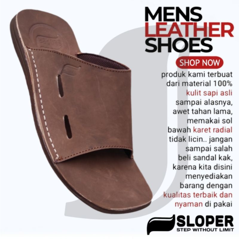 SLOVER ID Sandal Slop Pria Kulit Asli Sendal Cowok
