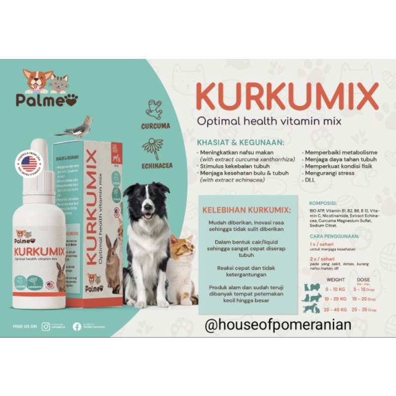 KURKUMIX 30ml vitamin penambah napsu makan anjing kucing kelinci hewan palmeo