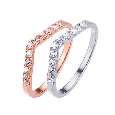 Cincin Berlian Bentuk V Warna Emas Dan Silver Gaya Korea Ukuran 1.8cm Untuk Wanita