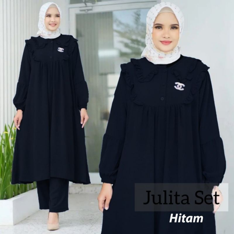 Baju Stelan Dewasa / Stelan JULITA Bahan Crinkle Air Flow / Setcel Wanita Kekinian / Fashion Wanita Muslimah COD