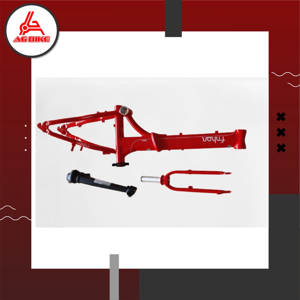 Frame Fork plus Handlepost Fnhon Blast V Brake 20 22 inch Warna Merah Alloy