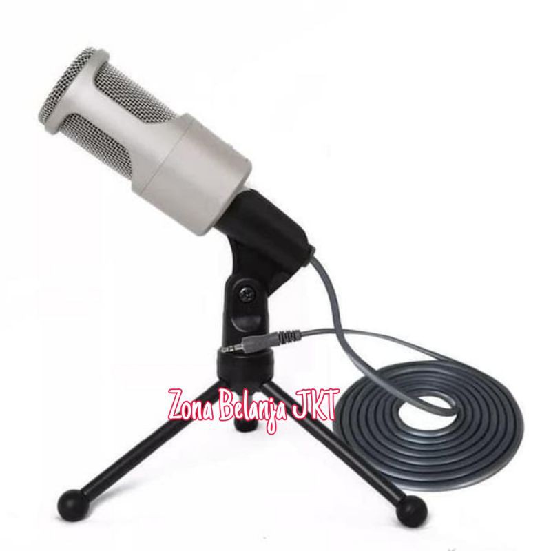 MIKROFON MIC CONDENSER OMNIDIRECTIONAL 3.5MM JACK  WITH STAND MICROPHONE RECORDING PODCAST SMULE LAPTOP PC HANDPHONE SF-960 GOLDEN