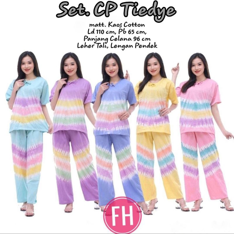 Setelan Piyama Wanita Dewasa Motif Tiedye Bali / Piyama Kekinian Terbaru/ Piyama Kaos Cotton / One Set Wanita