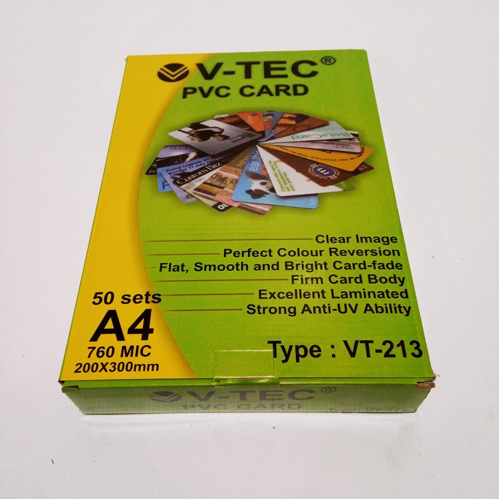 

KERTAS PVC BAHAN ID CARD 50 SHEETS MERK VTEC / PVC ID CARD VTEC
