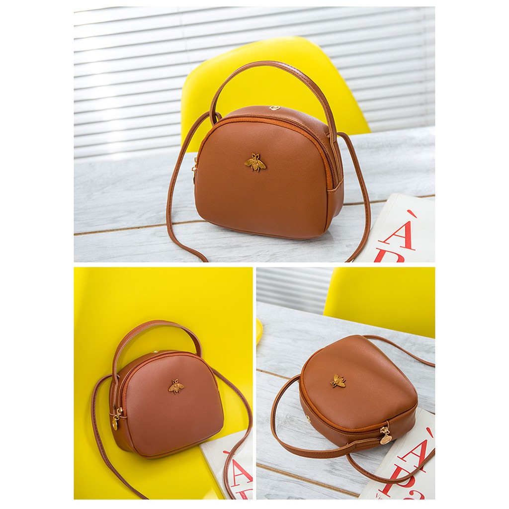 Tas Selempang Wanita Mini Import Bulat Kecil Lebah Kumbang Lomenia Kulit TAS008