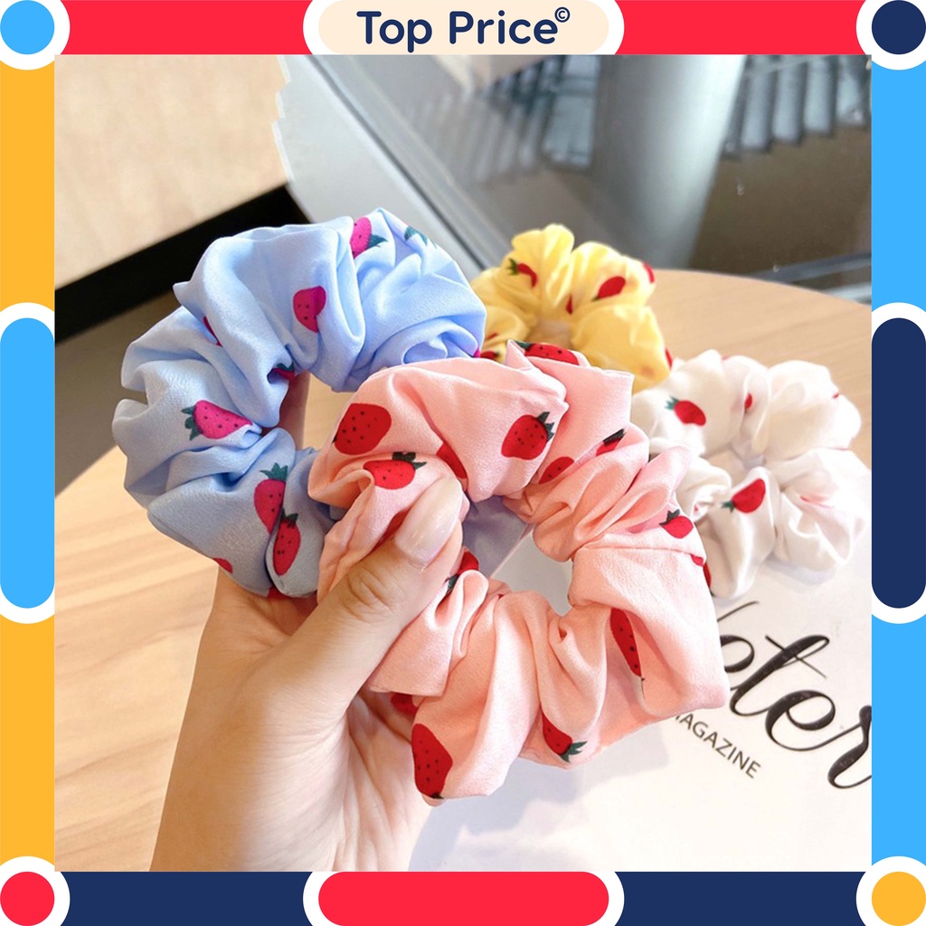 Topprice COD Ikat Rambut Motif Strawberry Aneka Warna Karet Scrunchie Rambut AW19 / AW20 / AW29 / AW30