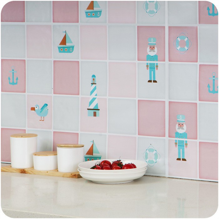 Stiker / Wallpaper Dinding Dapur Motif Keramik Gambar Kehidupan Pelaut