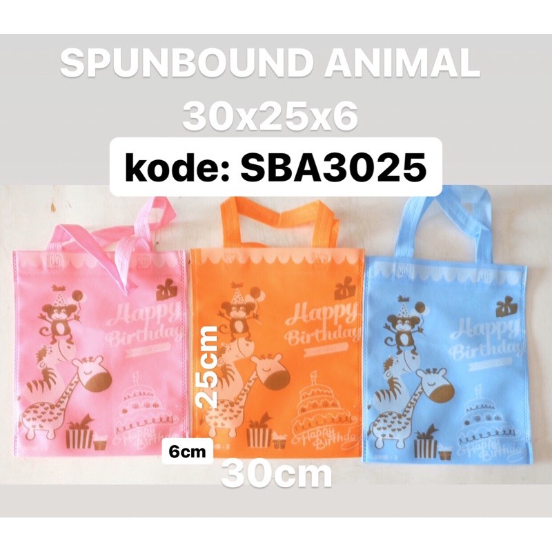 

tas kain spunbound animal size 25x30x6 mix warna isi 12