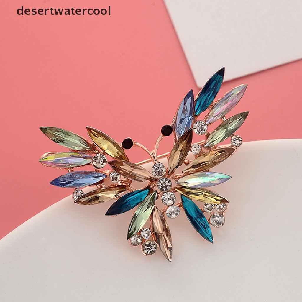 Bros Pin Enamel Bentuk Hewan Butterfly Aksen Kristal Warna-Warni Untuk Wanita