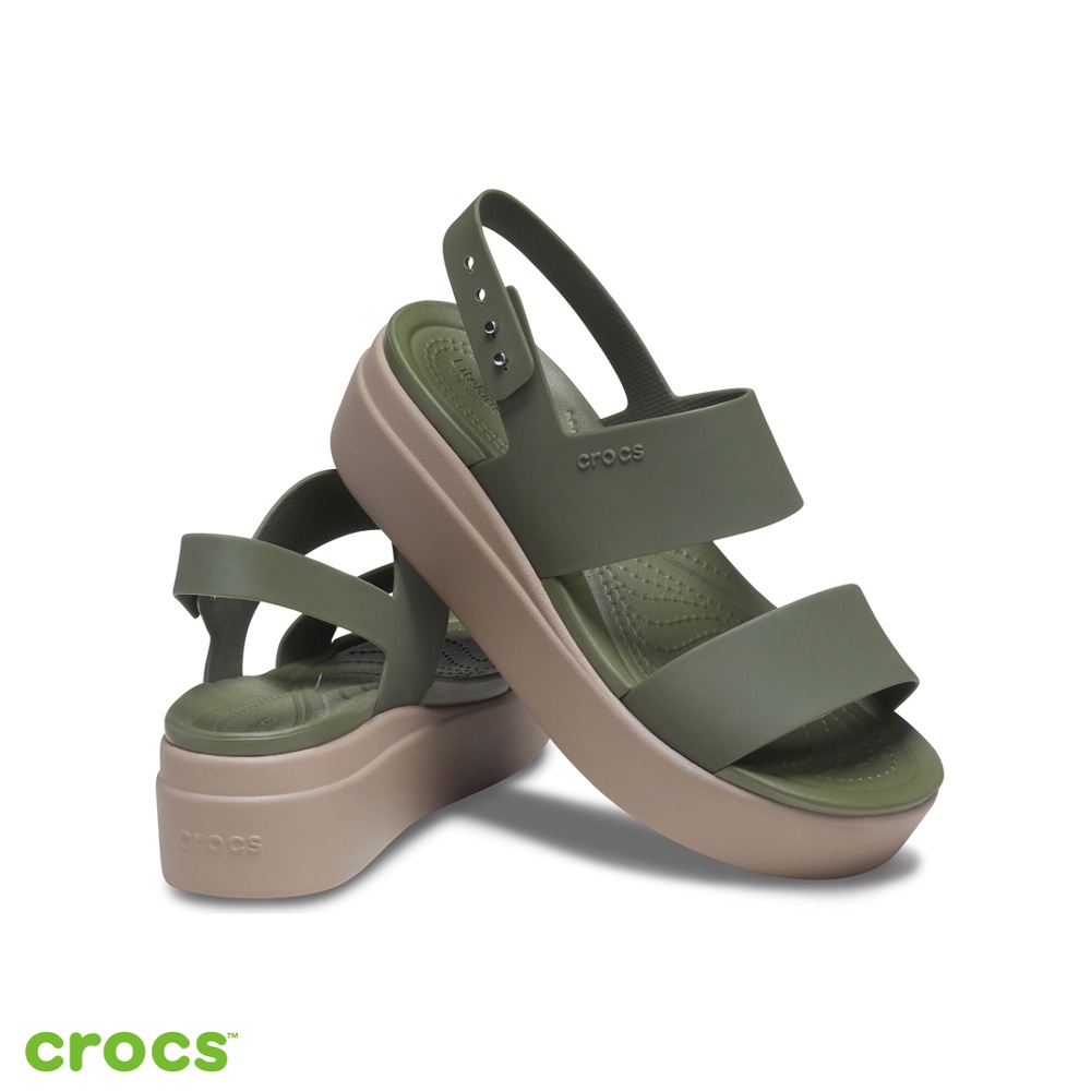 Sandal Wanita / Crocs Brooklyn Low Wedges Tali / Fashion Wanita / Crocs BrookLyn - Army - 206453-31G