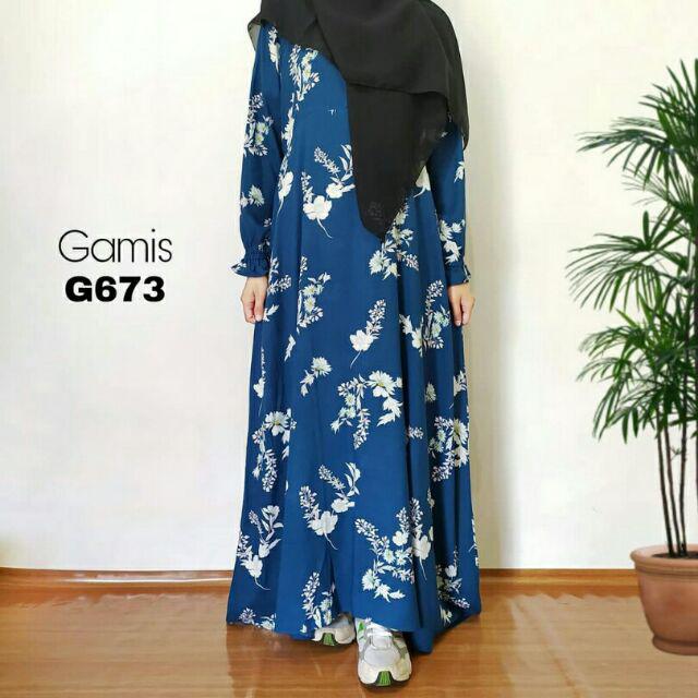 [cod] Gamis Rayon Viscose Discharge Motif Etnik Batik Bahan Adem, Jatuh