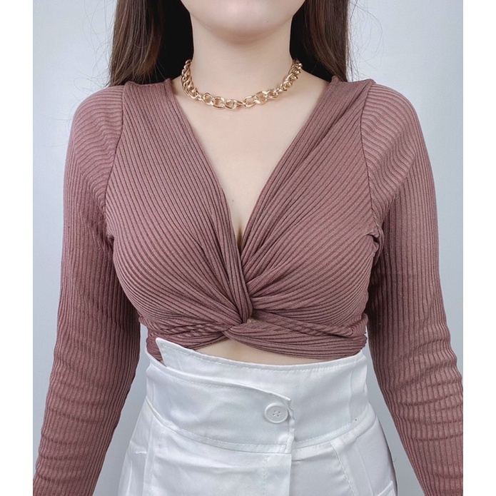 cross rib long sleeve crop / Crop top / atasan lengan panjang crop